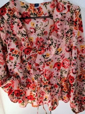 Old Navy Pink and Orange Floral Tie-Front Top